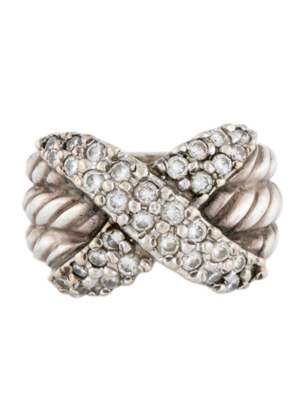 David Yurman Silver White gold Diamond X Crossover Ring 4.25 - Picture 5 of 7